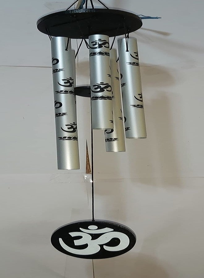 KIRINVEDA Feng Shui Metal Wind Chime with Om Printed 5 Pipes for Positive Energy, Decorative Outdoor/Indoor Hanging Bells, Good Luck Chimes for Home/Balcony Decoration (Silver, Small) - Image 4
